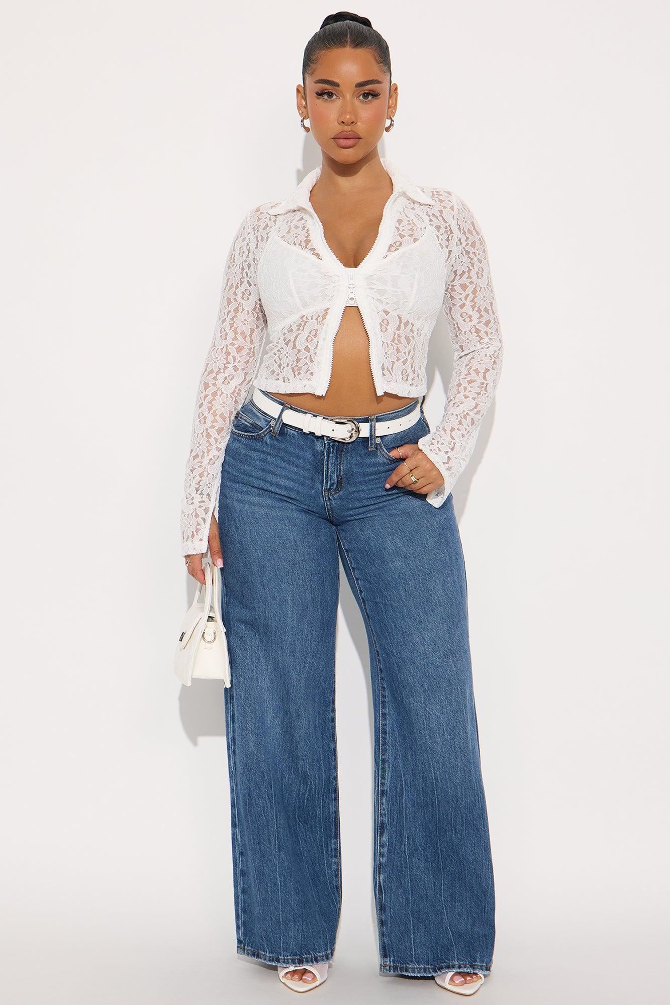 Lana Lace Zip Up Top - White Product Image