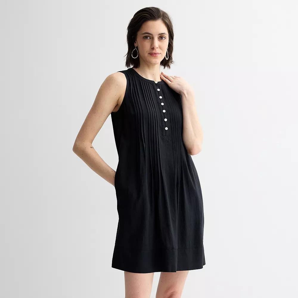 Women's Sonoma Goods For Life® Sleeveless Pintuck Dress, Size: Medium, Pitch Black Product Image
