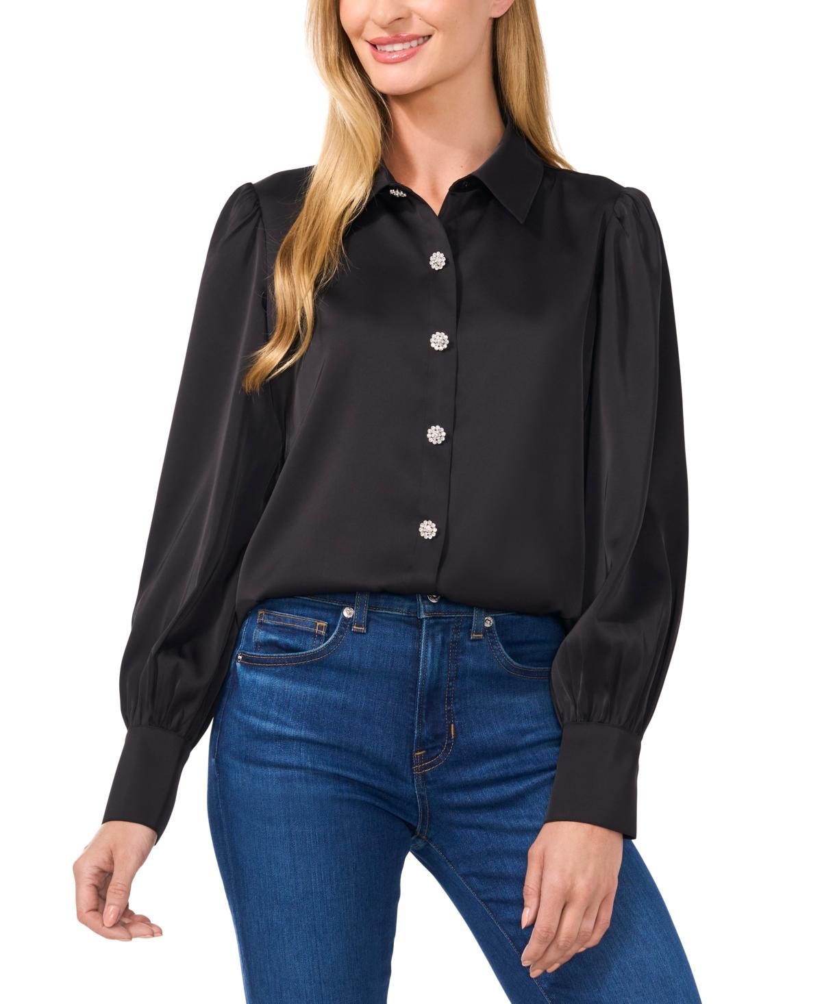 CeCe Womens Rhinestone-Button Blouse Product Image