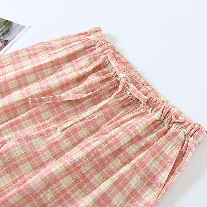 Drawstring Waist Plaid Lounge Pants Product Image