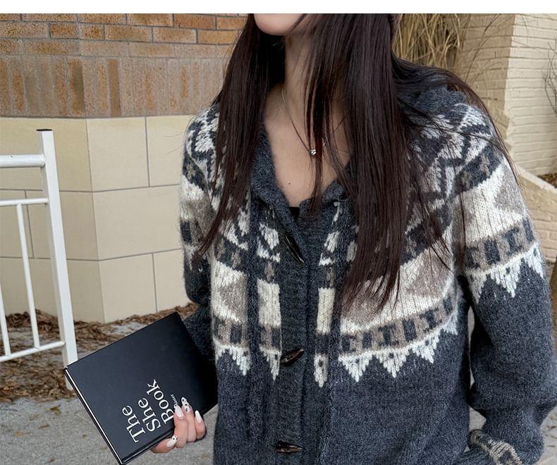 Patterned Hood Toggle Cardigan Product Image