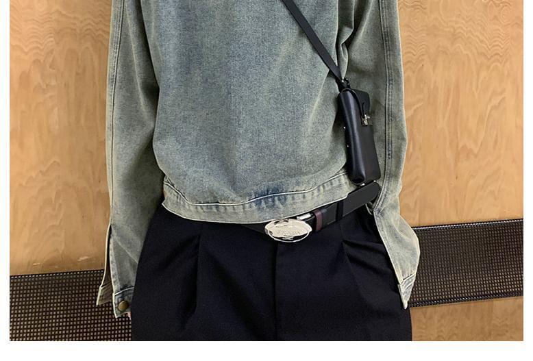 Long-Sleeve Mock Neck Denim Top Product Image