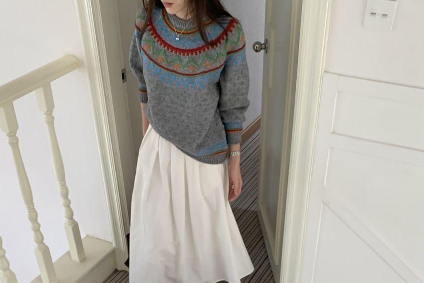 Crew Neck Patterned Sweater Product Image