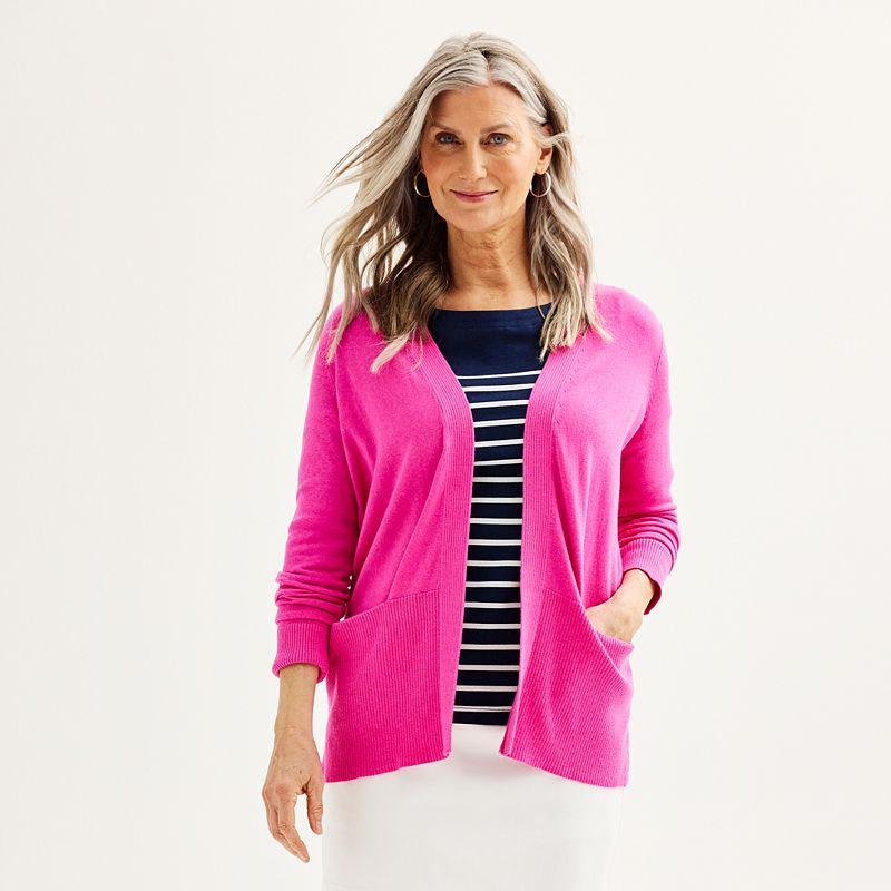 Petite Croft & Barrow Open-Front Cardigan with Pockets, Womens Product Image