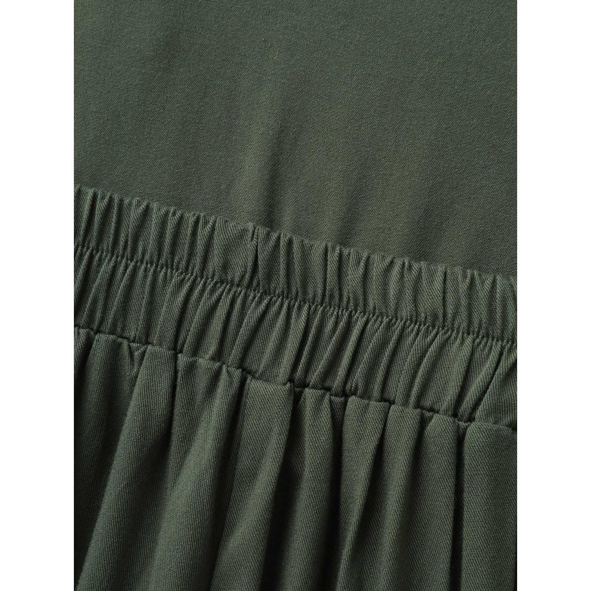 Plus Size ArmyGreen Rayon Adjustable Elastic Waist Slit Jumpsuit Women Sleeveless Non Everyday-Casual Loose Jumpsuits BloomChic 26/4X Product Image