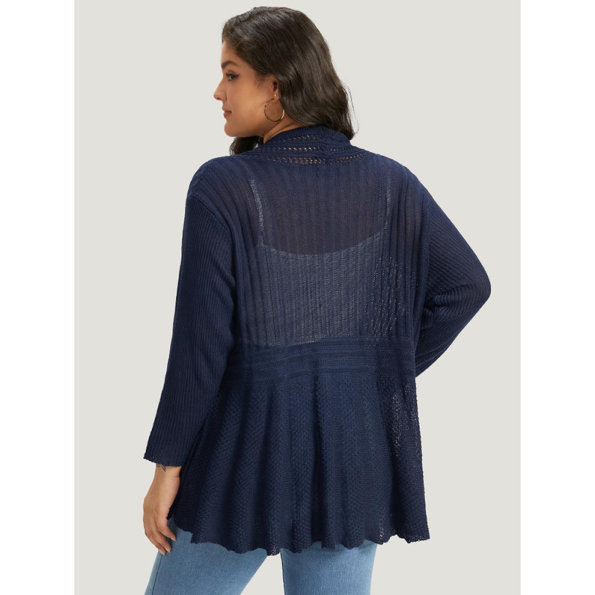 Plus Size Plain Hollow Out Drop Shoulder Open Front Cardigan Indigo Women Casual Loose Long Sleeve Everyday Cardigans BloomChic 22-24/3X Product Image