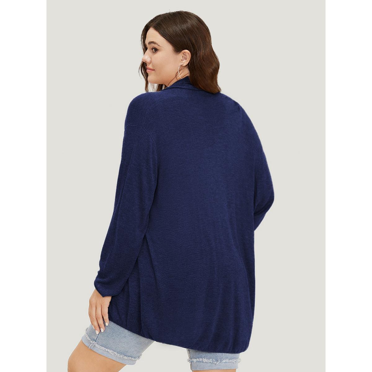 Plus Size Supersoft Essentials Plain Lapel Collar Drape Cardigan DarkBlue Women Casual Loose Long Sleeve Everyday Cardigans BloomChic 12/L Product Image