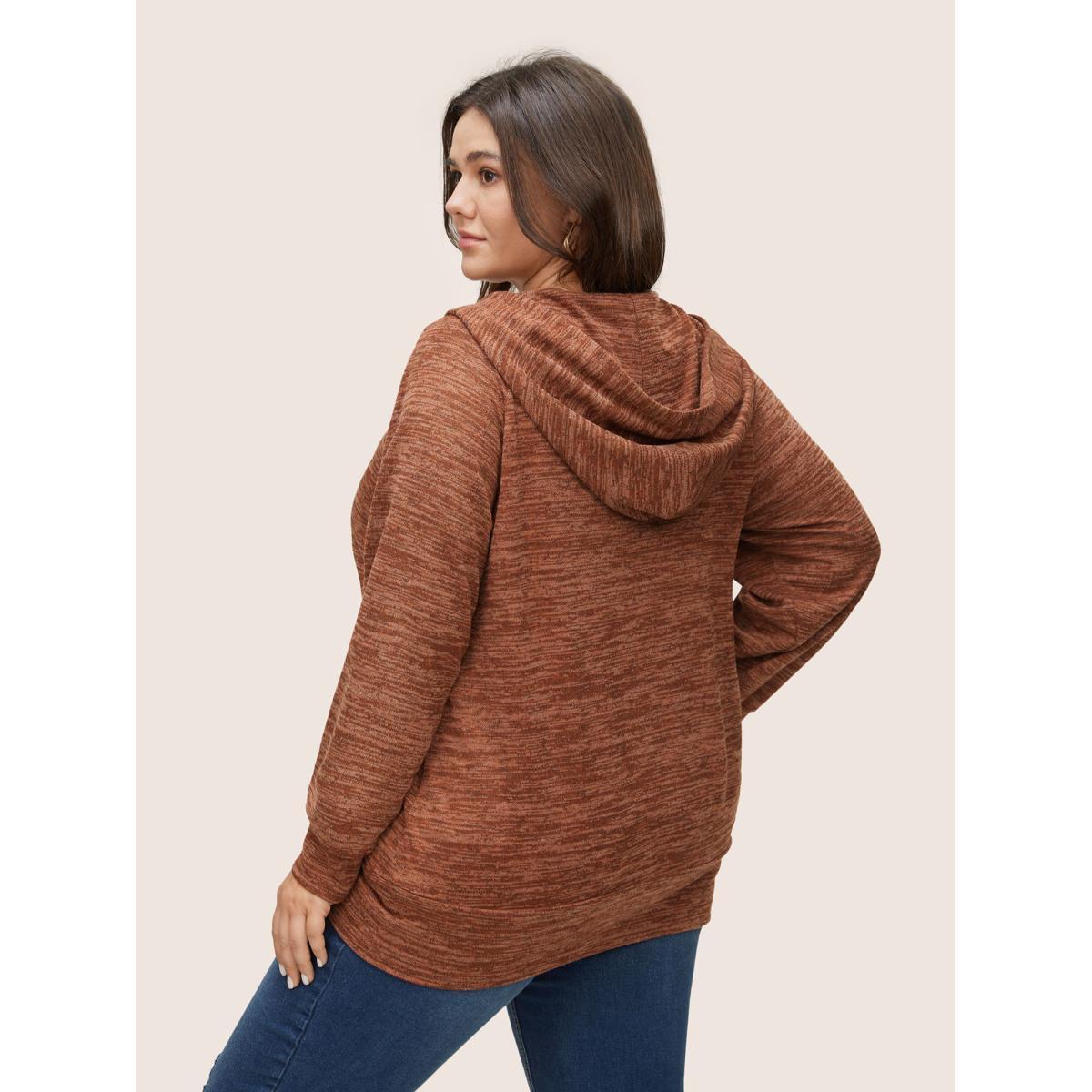 Plus Size Heather Hooded Long Sleeve Sweatshirt Women Maroon Casual Non Hooded Everyday Sweatshirts BloomChic 12/L Product Image