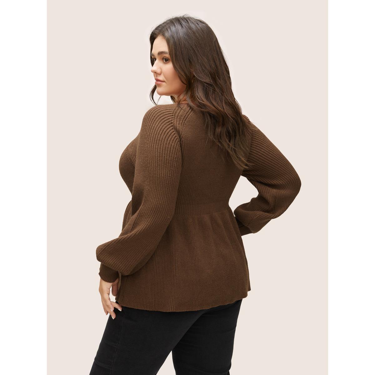 Plus Size Supersoft Essentials Solid Square Neck Raglan Sleeve Pullover Chocolate Women Elegant Long Sleeve Square Neck Everyday Pullovers BloomChic 28/5X Product Image