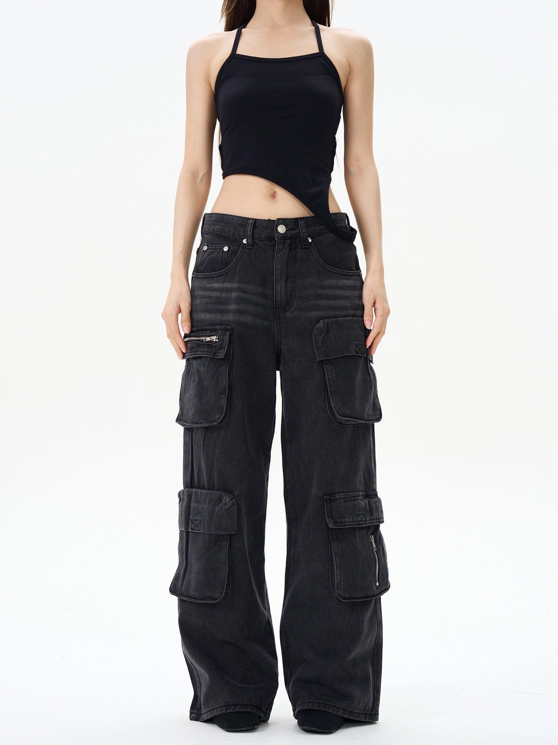 RT No. 12154 BLACK MULTI POCKET STRAIGHT JEANS Product Image