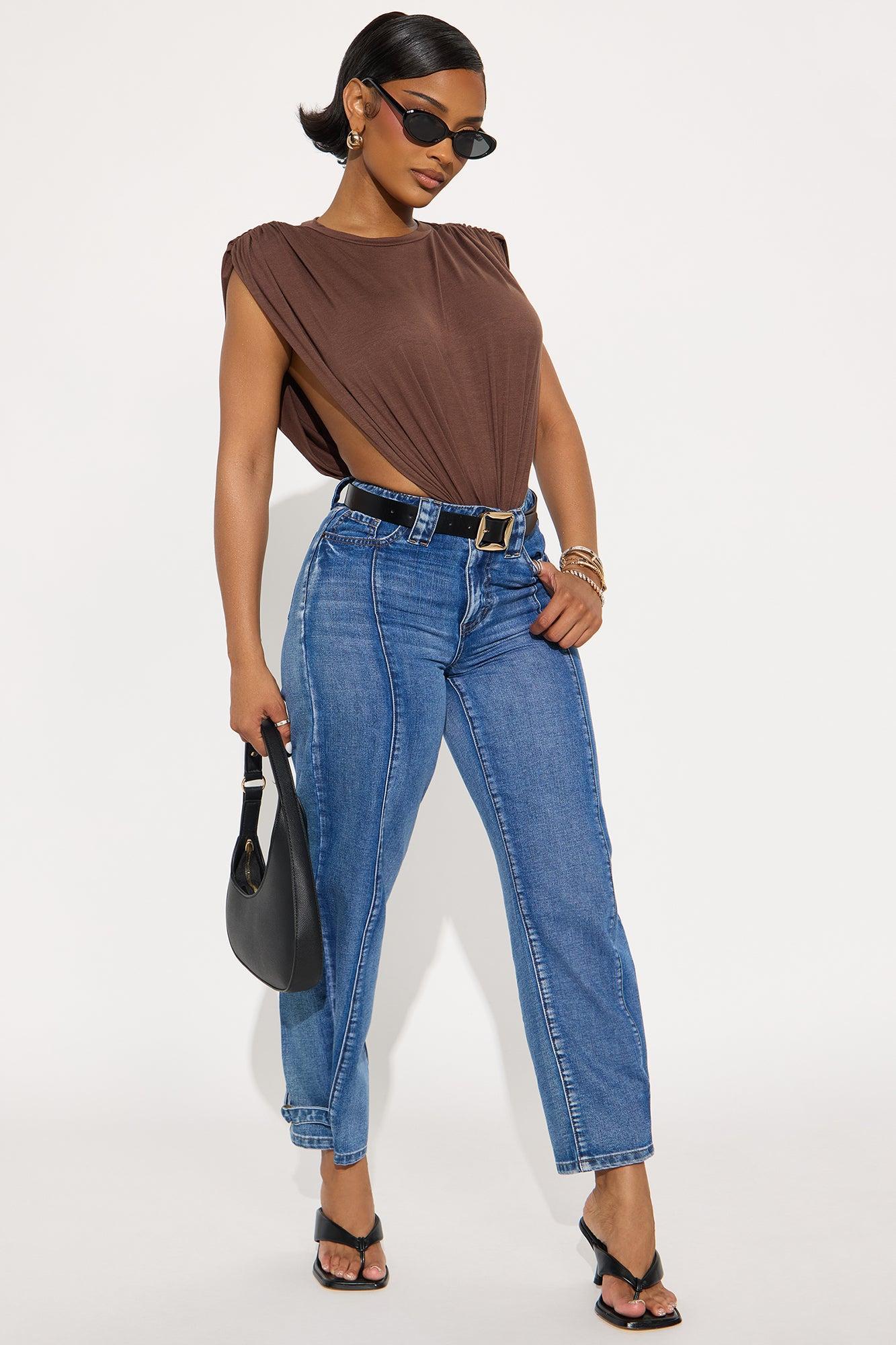 Open Concept Ruched Sleeveless Bodysuit - Chocolate Product Image