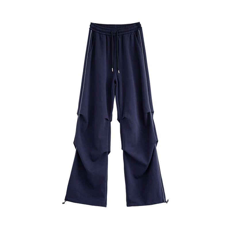 High Rise Striped Drawstring Loose-Fit Wide-Leg Sweatpants Product Image