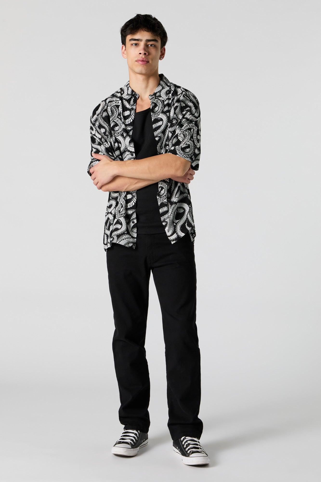 Black and White Print Button-Up Top Male Product Image