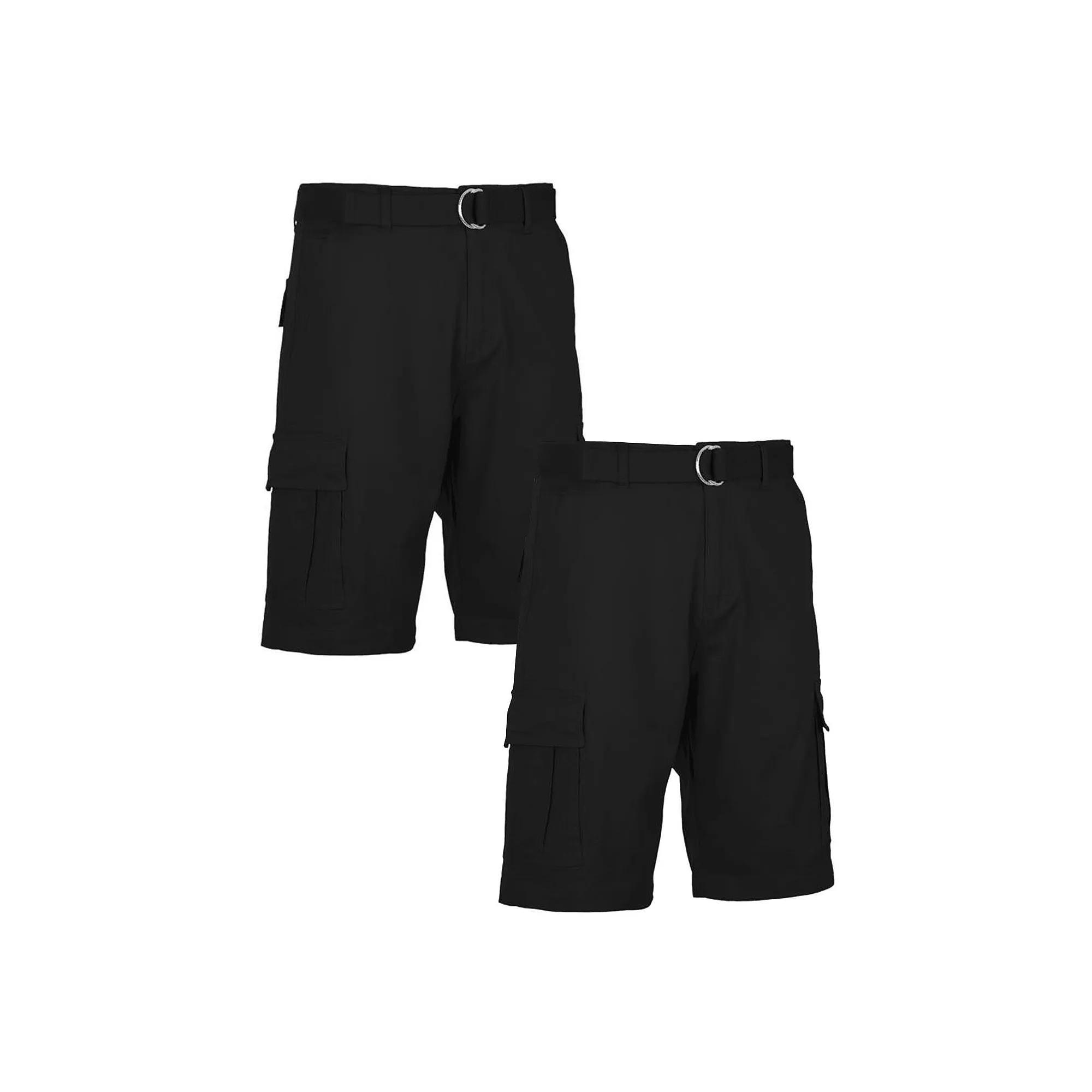 Men's Blu Rock 11.5" Men's Slim Fit Stretch Belted Cargo Shorts 2-Pack, Size: 36, Black Product Image
