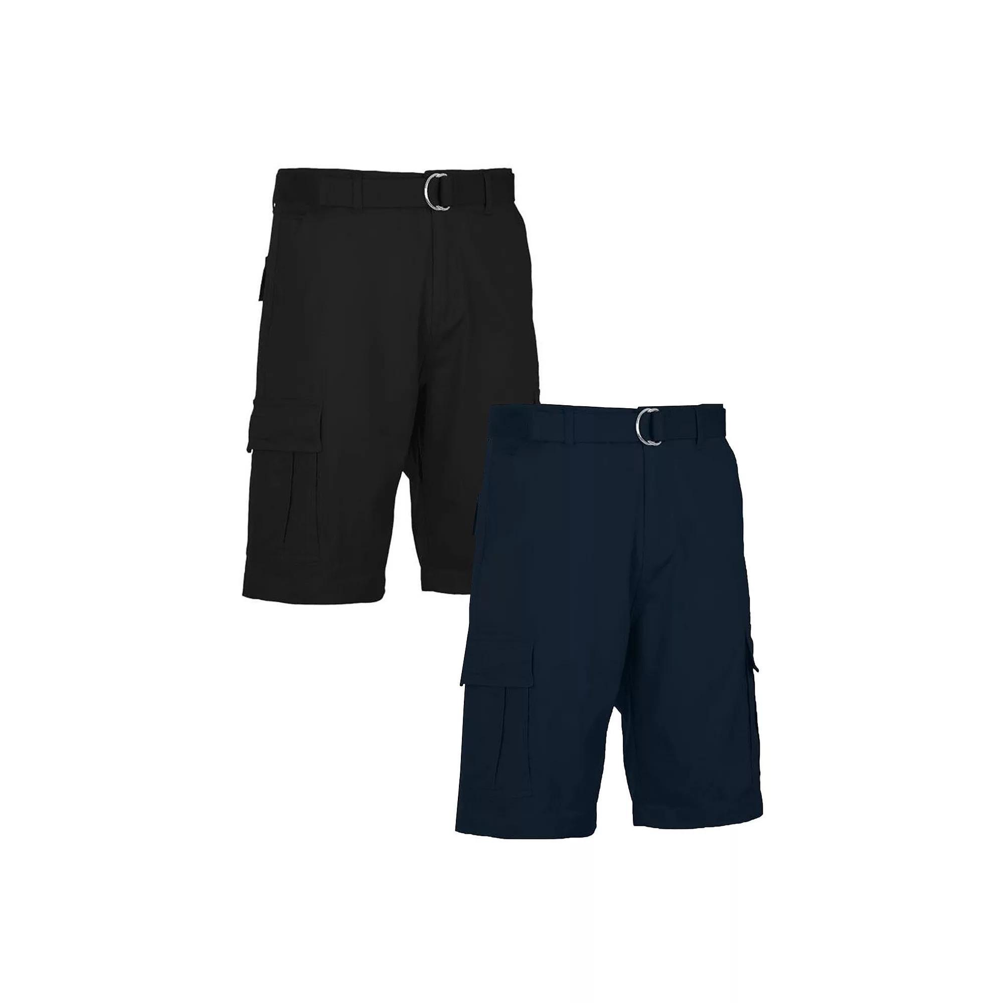 Men's Blu Rock 11.5" Men's Slim Fit Stretch Belted Cargo Shorts 2-Pack, Size: 42, Black Navy Product Image