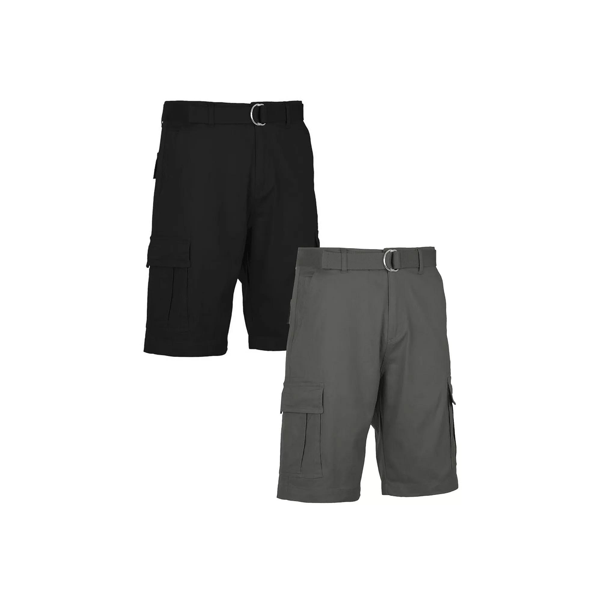 Men's Blu Rock 11.5" Men's Slim Fit Stretch Belted Cargo Shorts 2-Pack, Size: 32, Black Gray Product Image