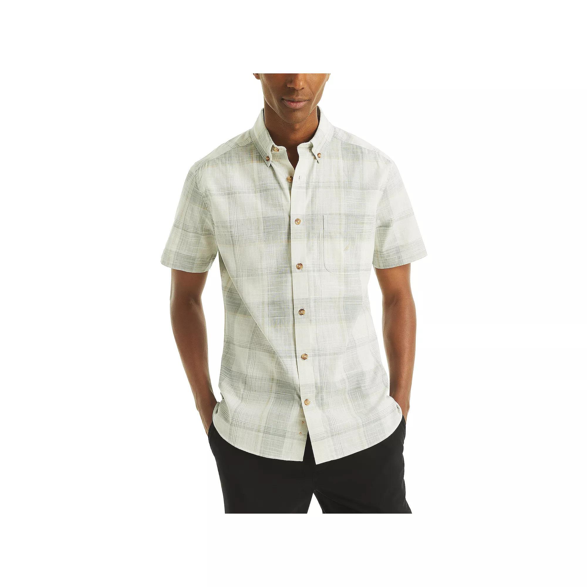 Men's Nautica Printed Short-Sleeve Camp Shirt, Size: Large, Blue Plaid Product Image