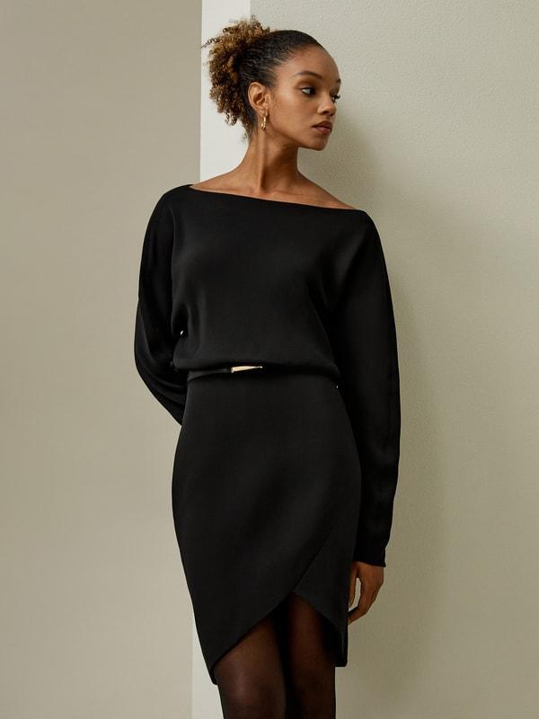 Long Sleeve Gathered Silk Mini Dress Product Image