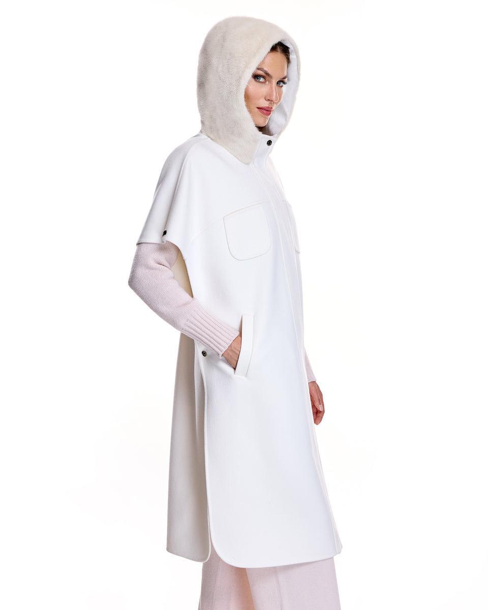 Woolblend Cape with Mink Trim Hood Product Image