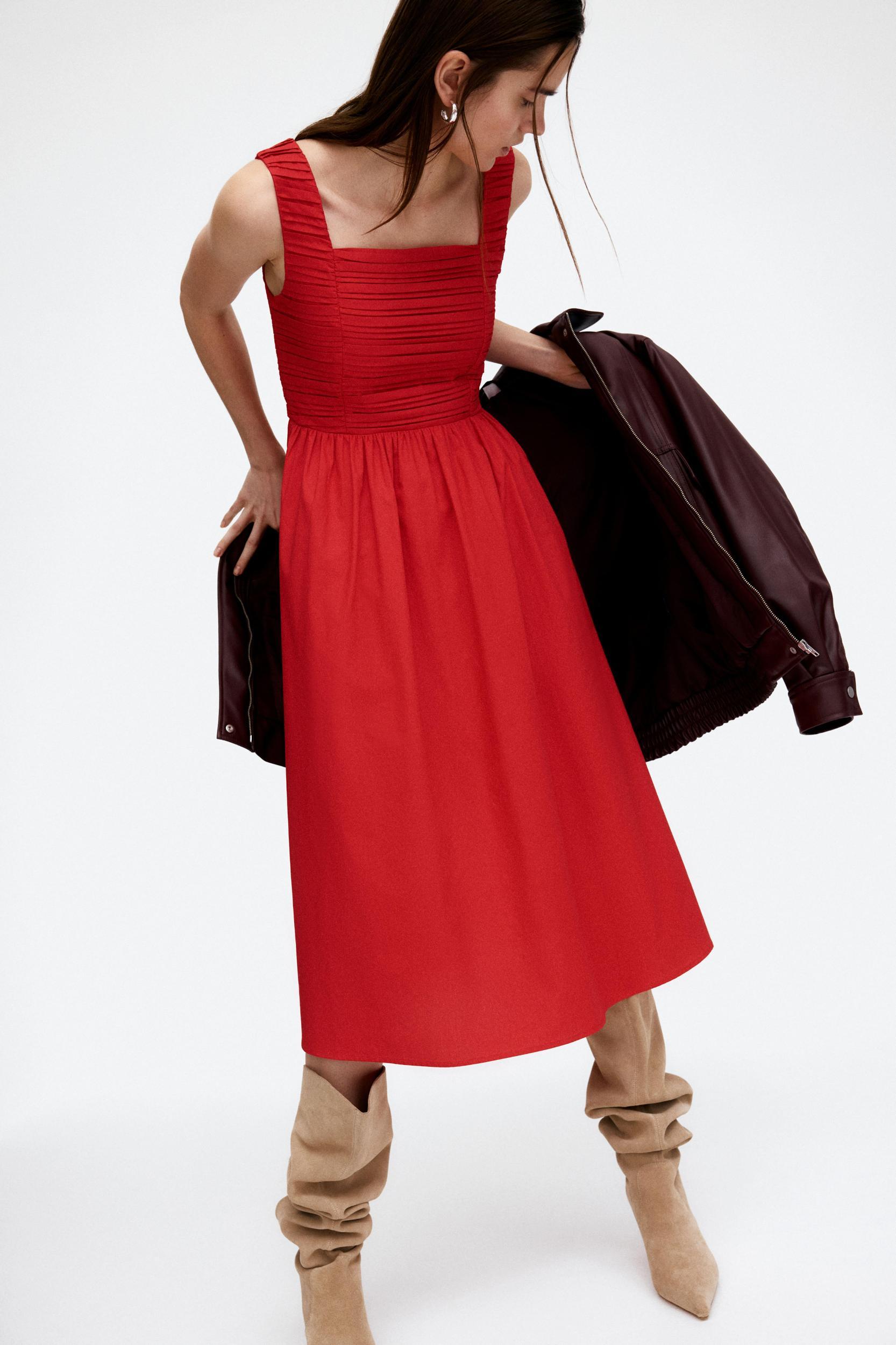 Pintuck-Detail Dress with Flared Skirt Product Image