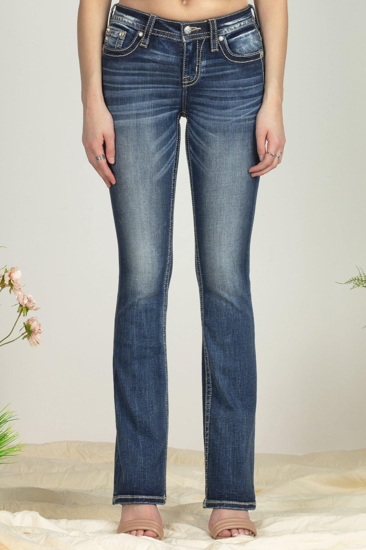 Turquoise Blue Feathers Bootcut Denim Product Image