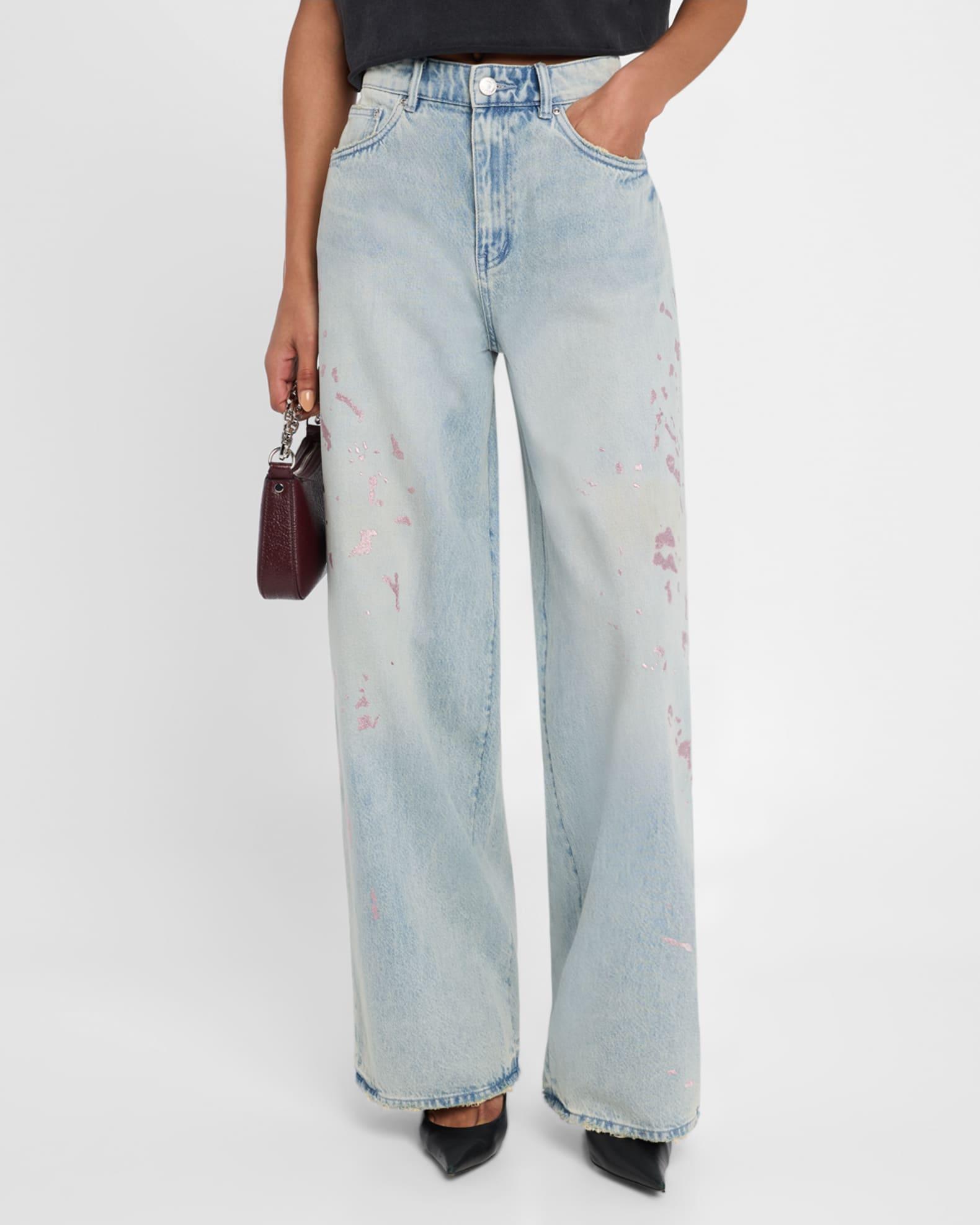 Wide-Leg Baggy Paint Jeans  Product Image