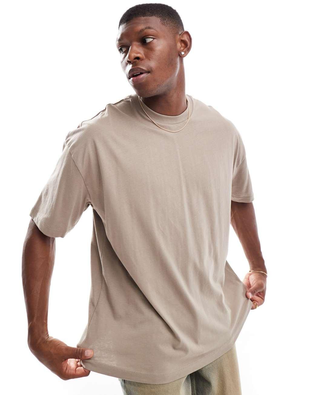 ASOS DESIGN oversized T-shirt with back print in brown Product Image