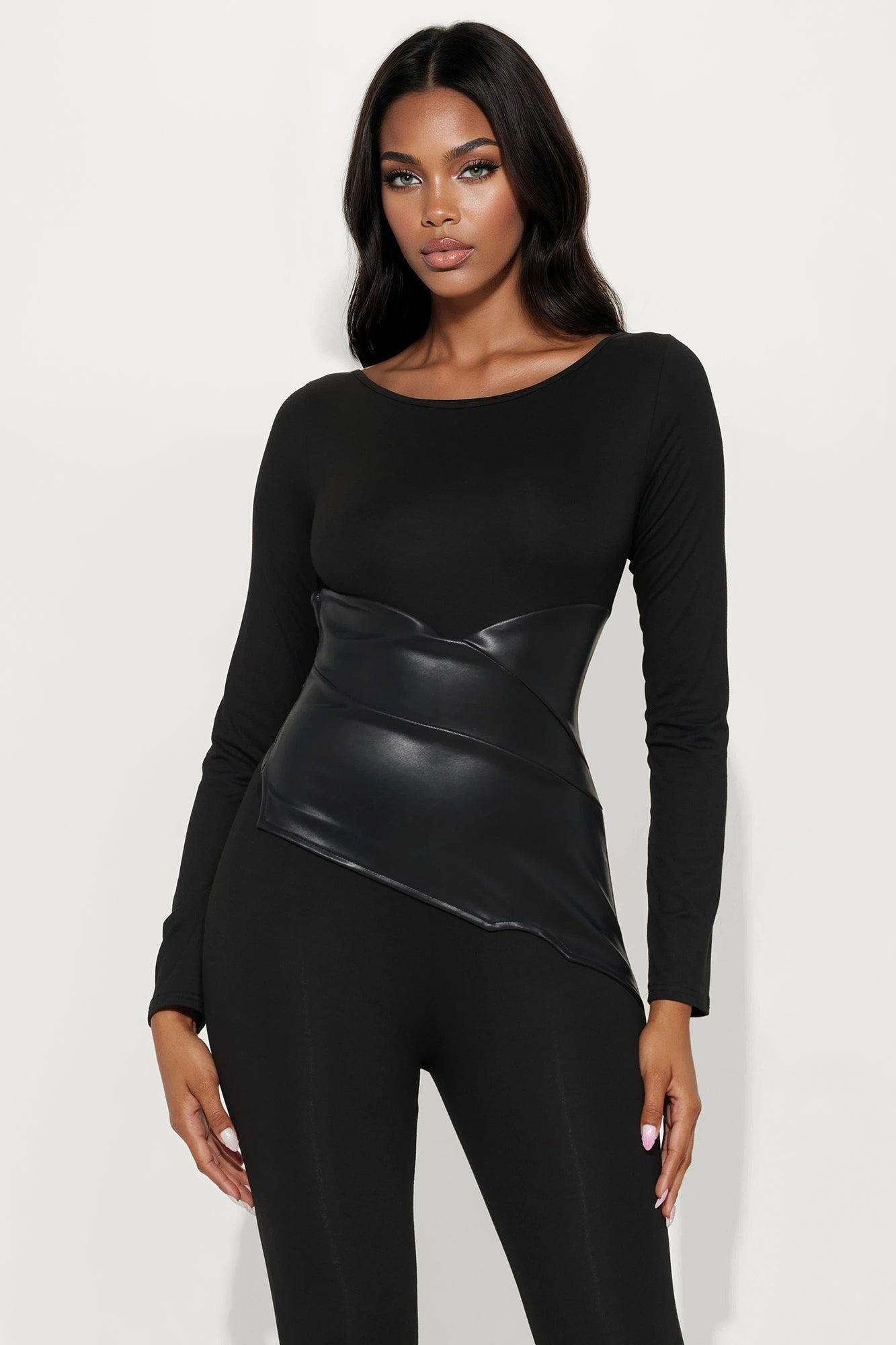 Skye Long Sleeve Corset Waist Jumpsuit - Black Product Image