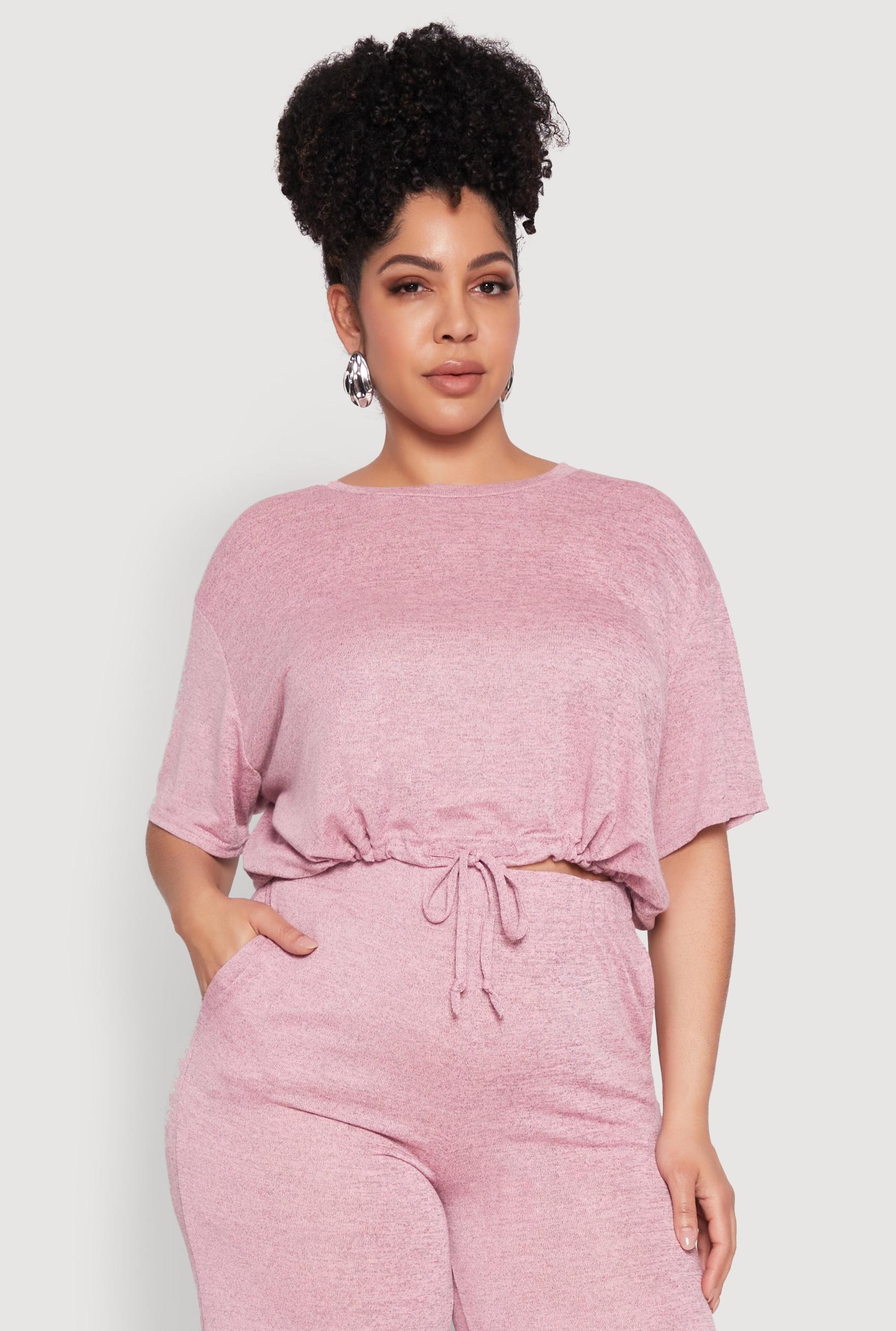 Womens Plus Size Daisy Brushed Knit Drawstring Hem Tee Product Image
