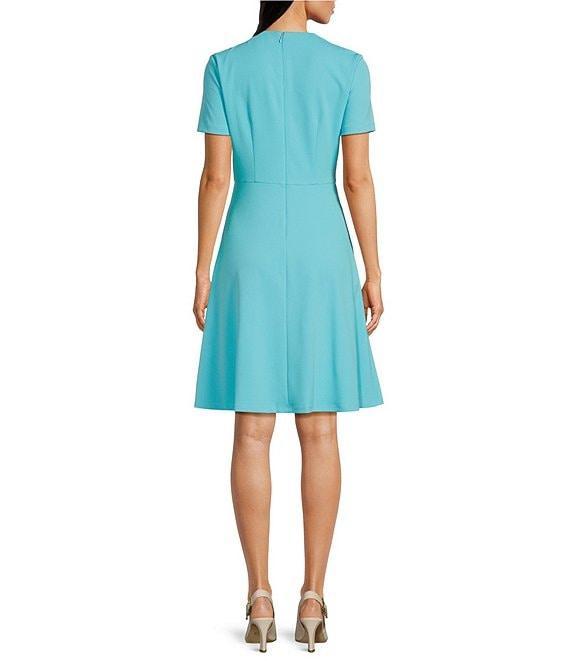 Maggy London Scuba Crepe Asymmetrical Crew Neck Short Sleeve A-Line Mini Dress Product Image