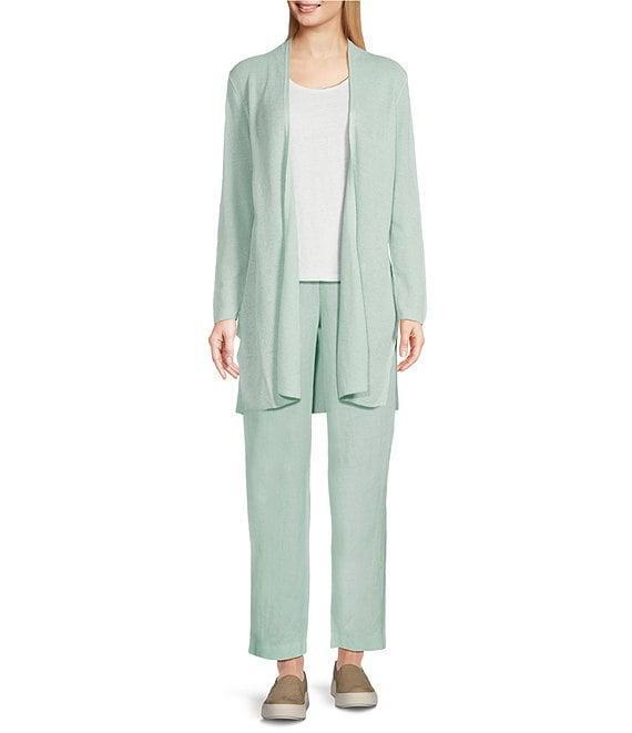 Eileen Fisher Washed Organic Linen Point Collar 3/4 Sleeve Button Front Shirt Product Image