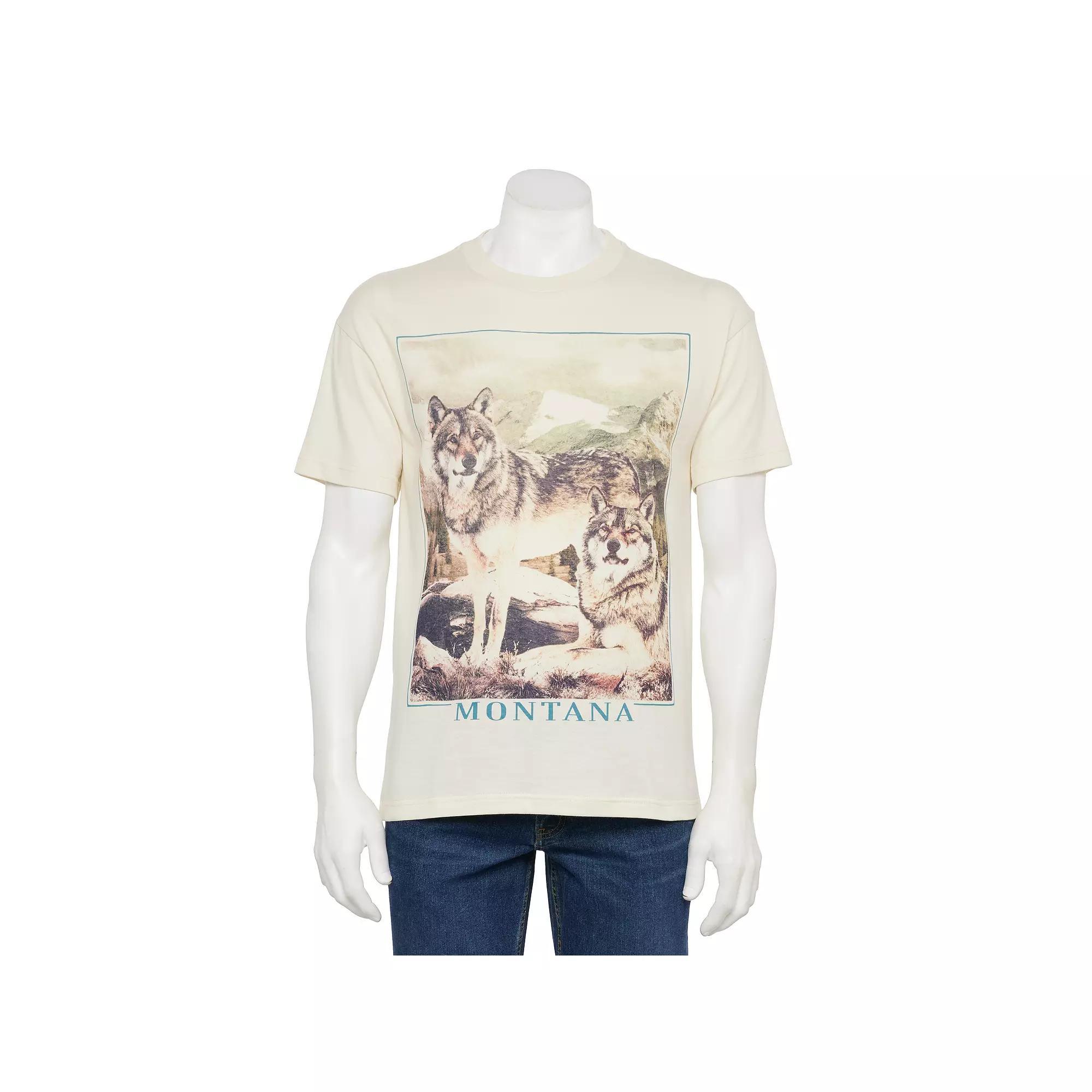 Men's Montana Mountain Range Wolves Graphic Tee, Size: Medium, Ivory Product Image