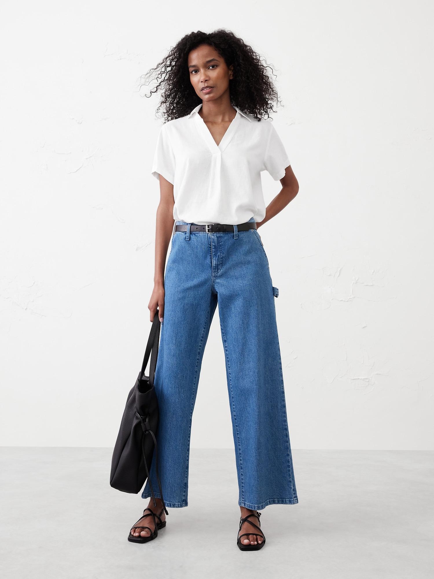 Linen-Blend Collared Top Product Image