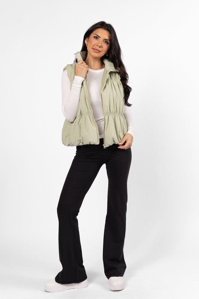 Mountain High Sage Ruched Puffer Vest SALE Product Image