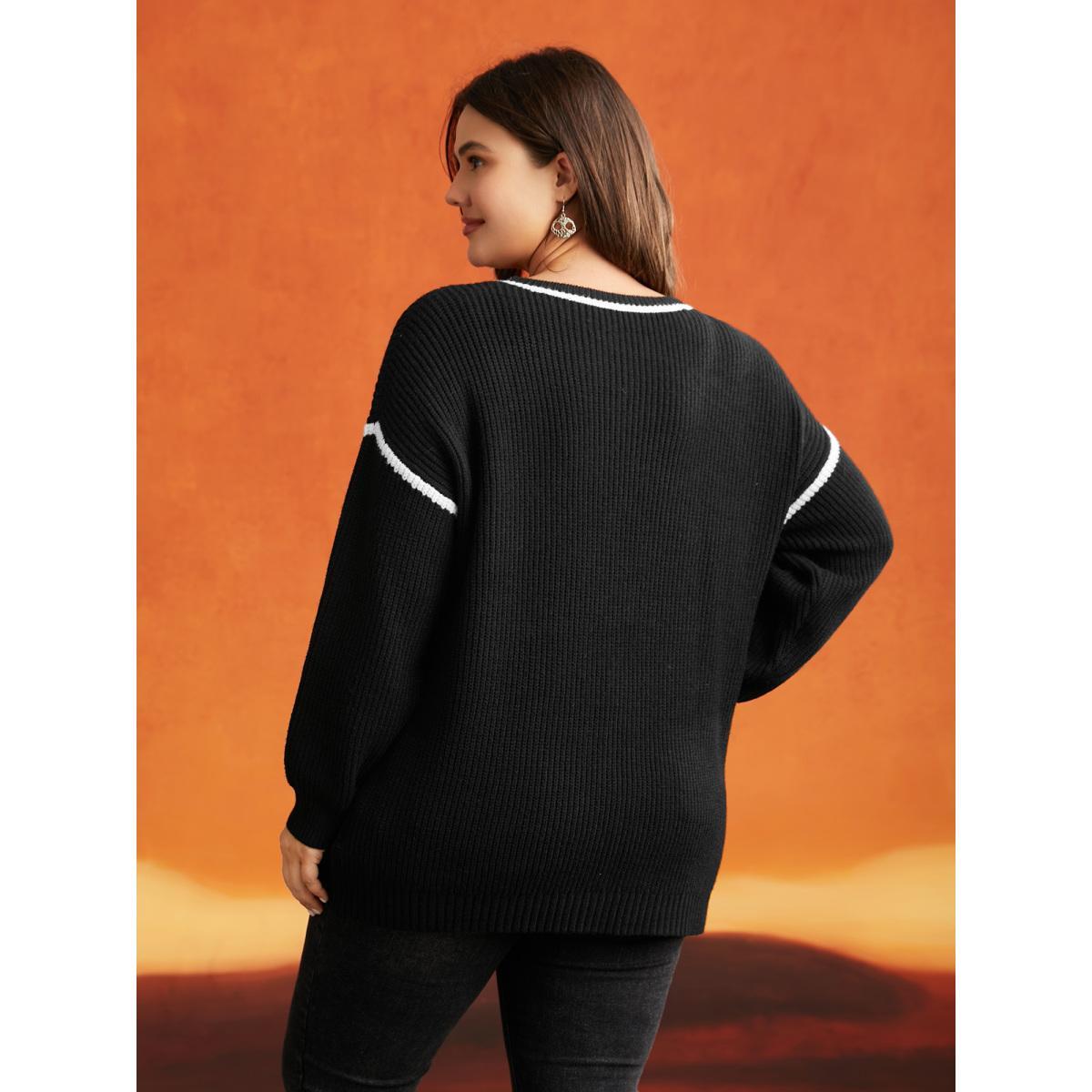 Plus Size Skull Printed Balloon Sleeves Pullover Black Women Casual Loose Long Sleeve Round Neck Everyday Pullovers BloomChic 26/4X Product Image