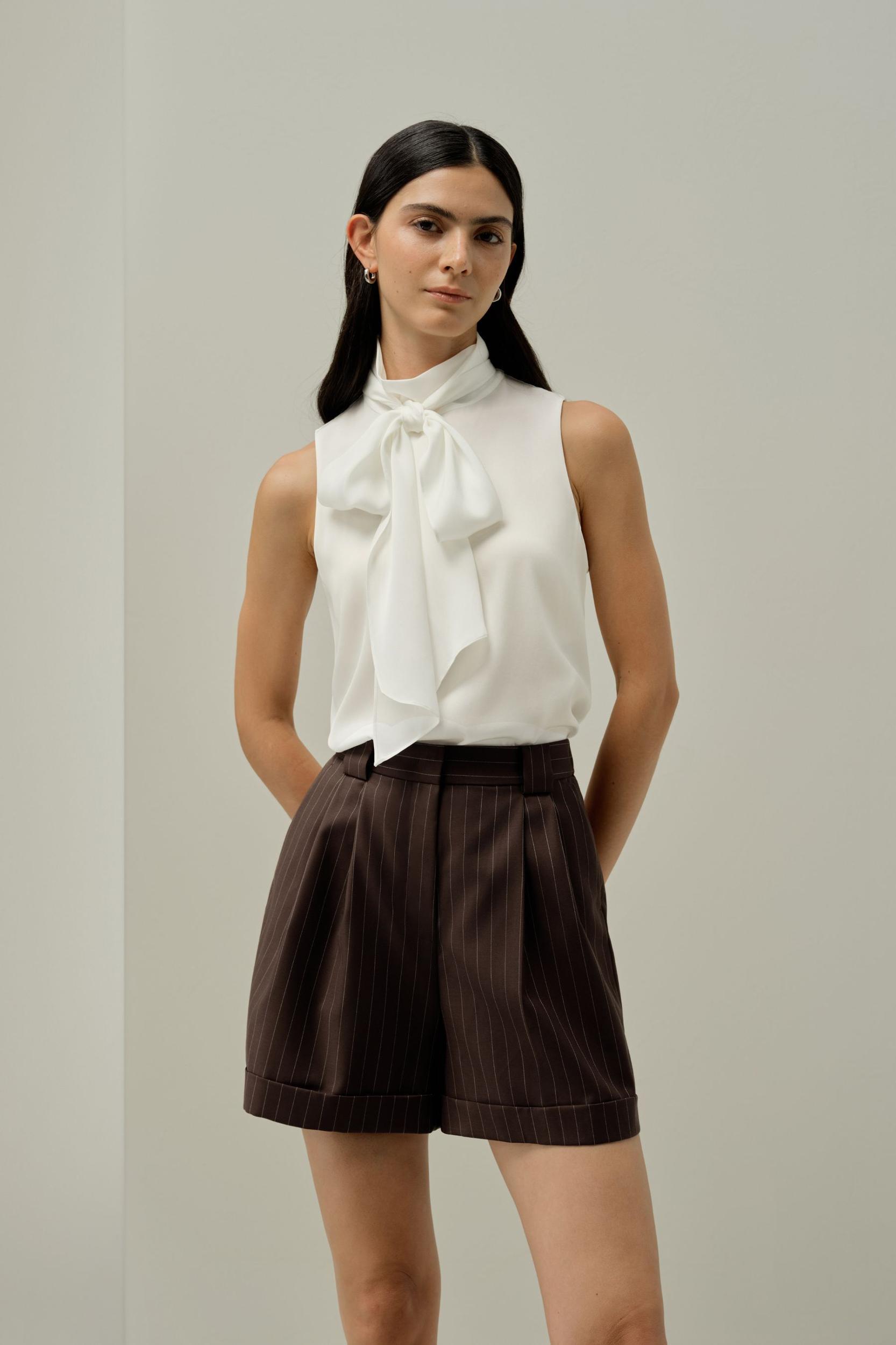Sleeveless Tie-Neck Silk Blouse Product Image