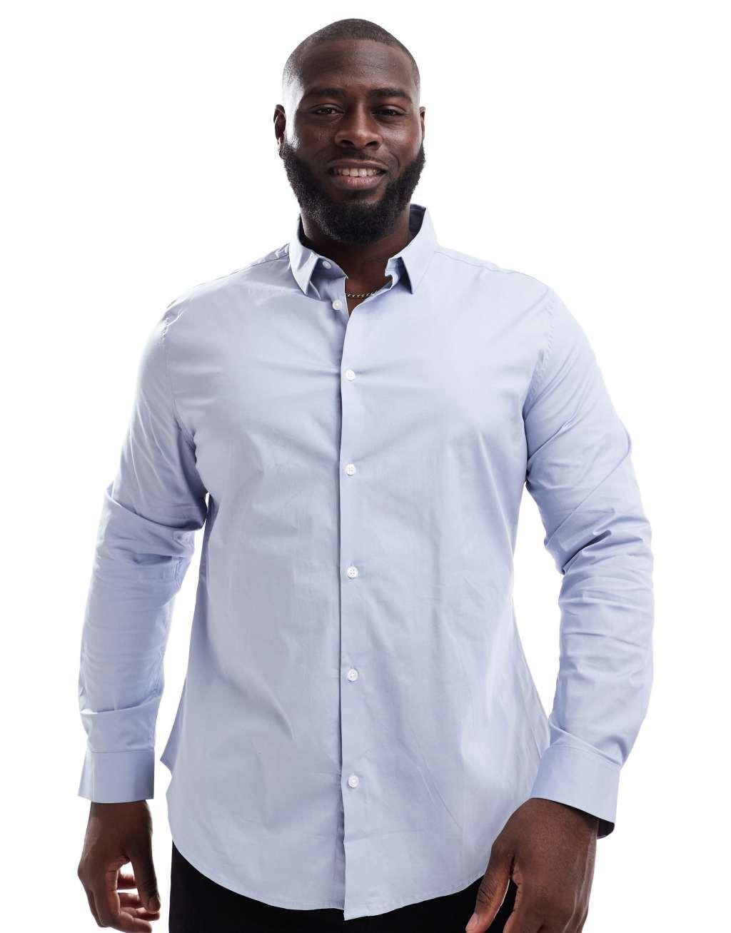 ASOS DESIGN skinny poplin shirt in blue Product Image