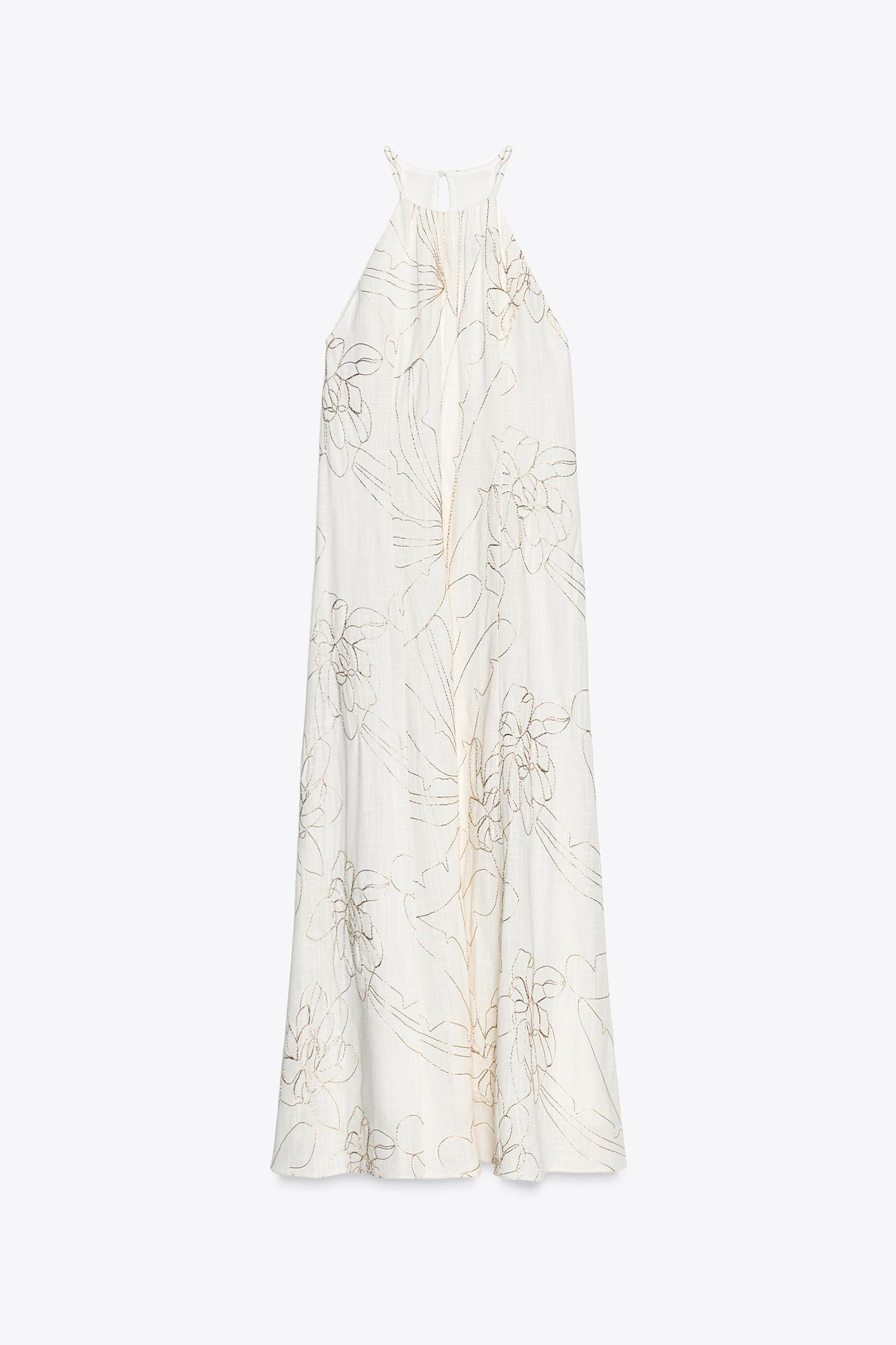 FLORAL EMBROIDERED HALTER DRESS Product Image