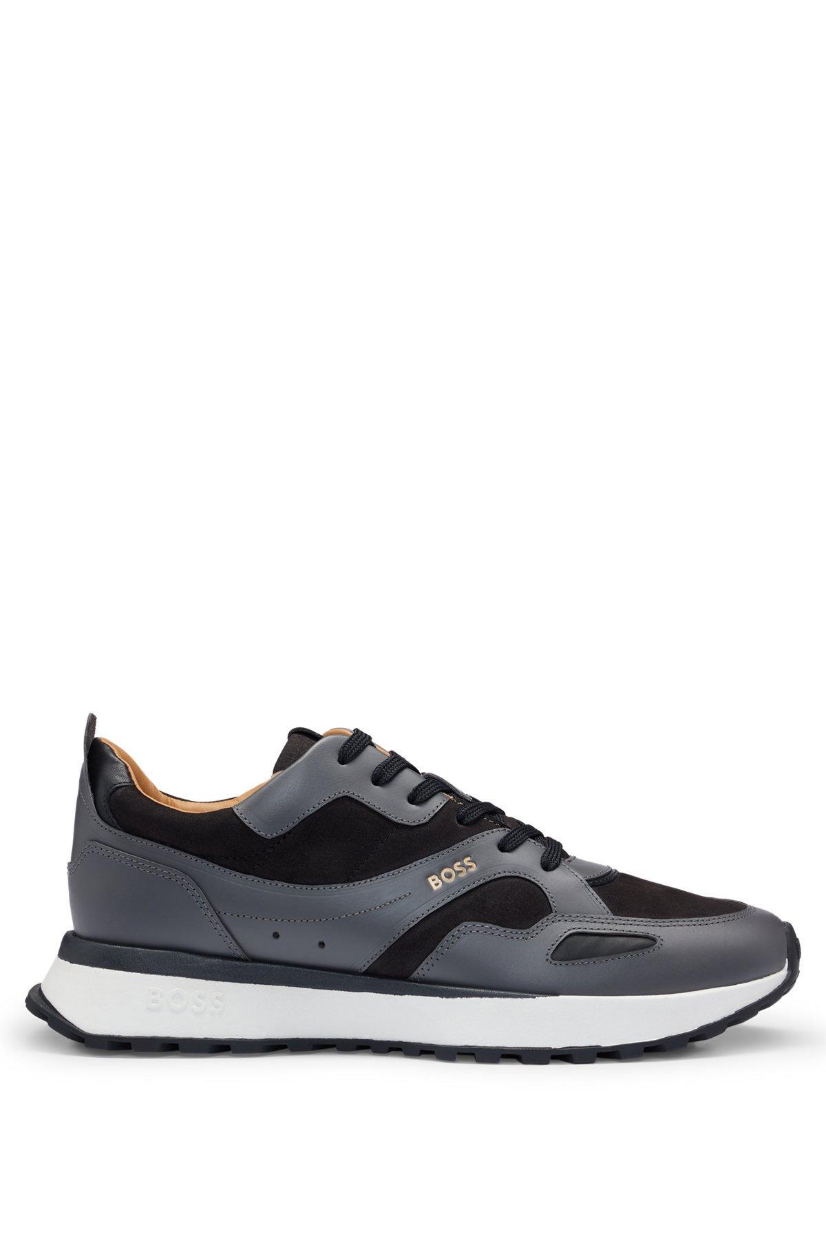 Leather trainers with layered uppers and padded collar Product Image