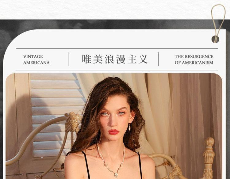 Spaghetti Strap V-Neck Plain Panel Lace Nightdress Product Image