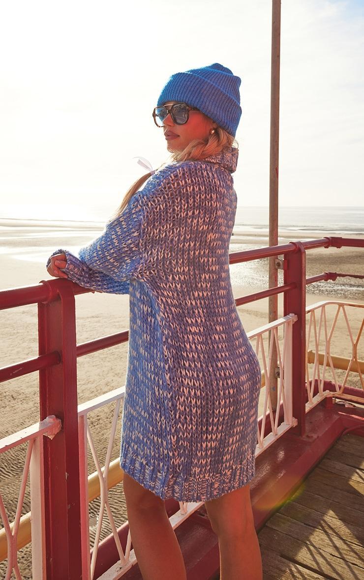 Blue Marled Chunky Roll Neck Sweater Dress Product Image