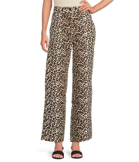 Skies Are Blue Leopard Print Wide Leg Denim Jeans Product Image