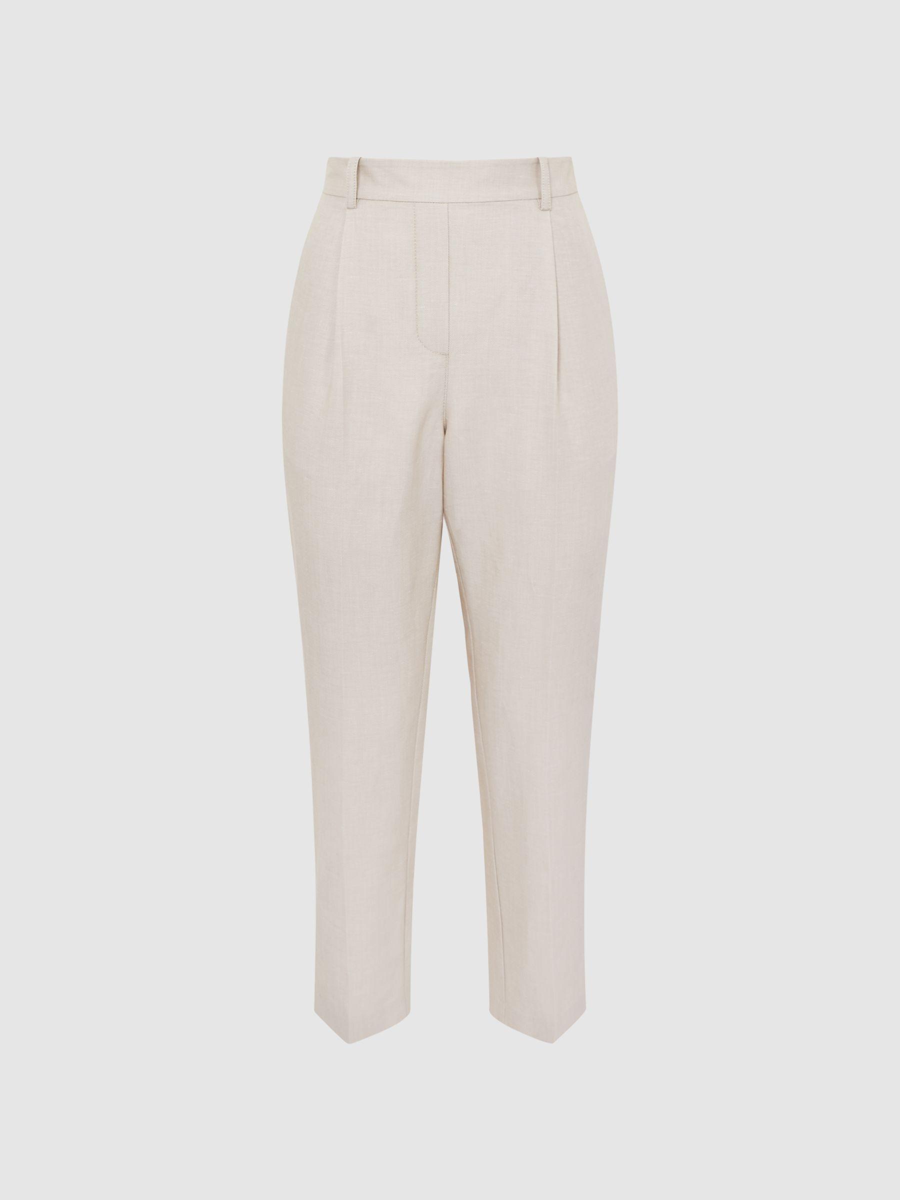 Tapered Linen Trousers in Oatmeal Product Image