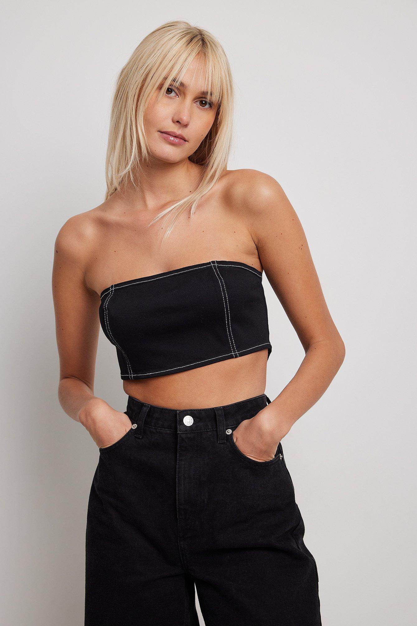 Contrast Seam Corset Denim Top Product Image