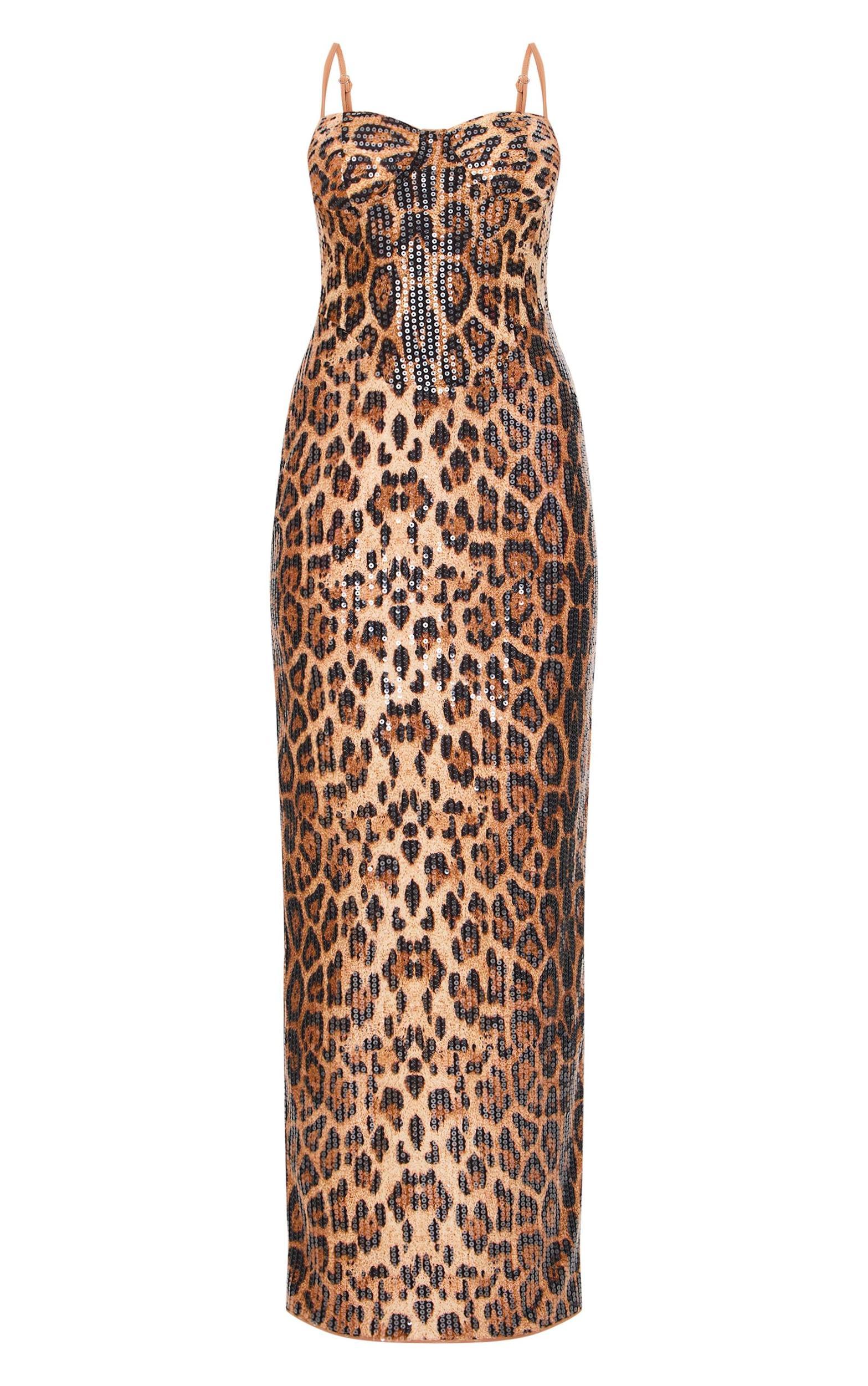 Leopard Sequin Strappy Corset Detail Maxi Dress Product Image