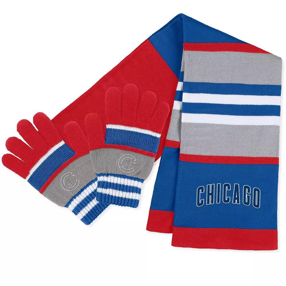 Women's WEAR by Erin Andrews Chicago Cubs Stripe Glove & Scarf Set, Team Product Image