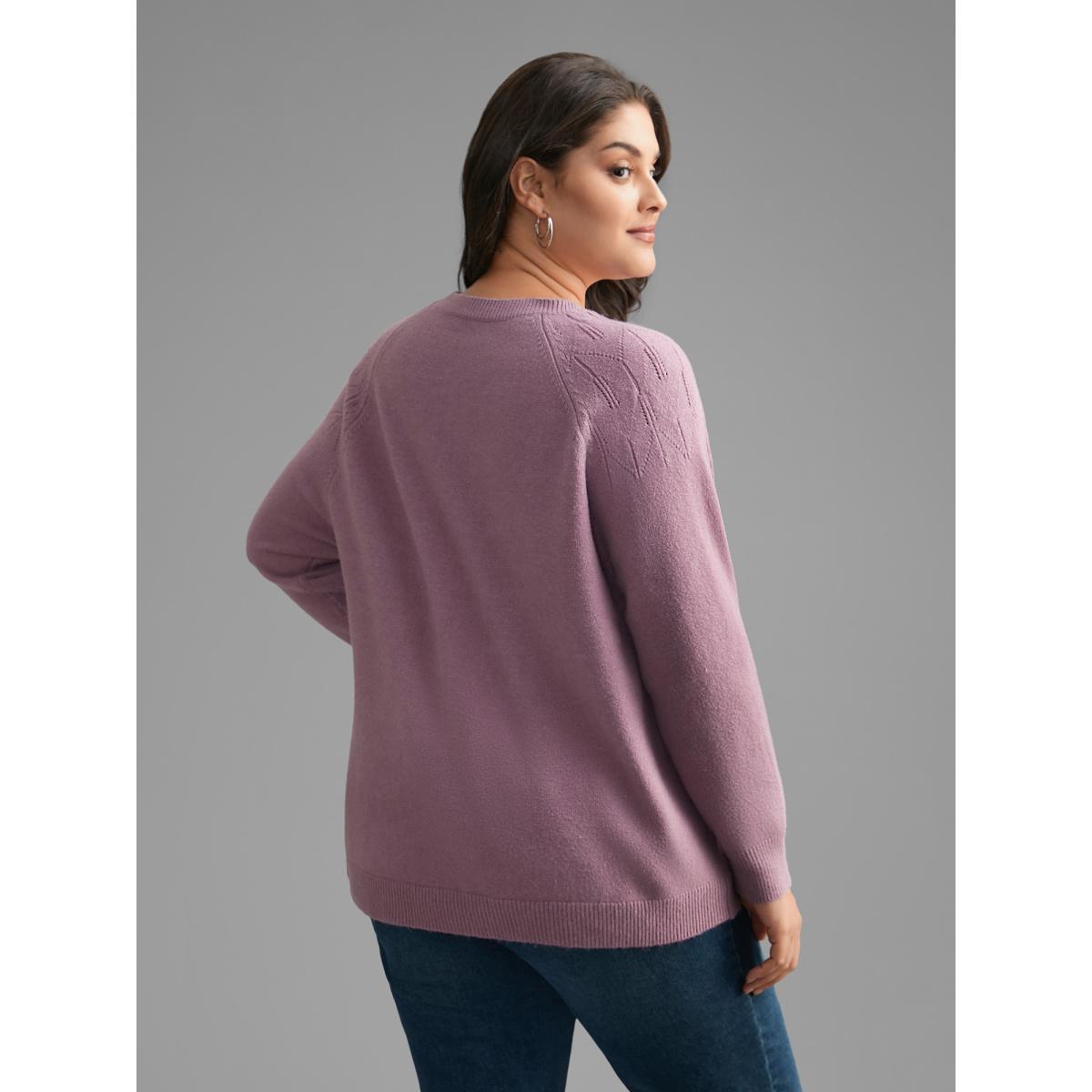 Plus Size Supersoft Essentials Solid Pointelle Knit Pullover Lilac Women Casual Loose Long Sleeve Round Neck Everyday Pullovers BloomChic 18-20/2X Product Image
