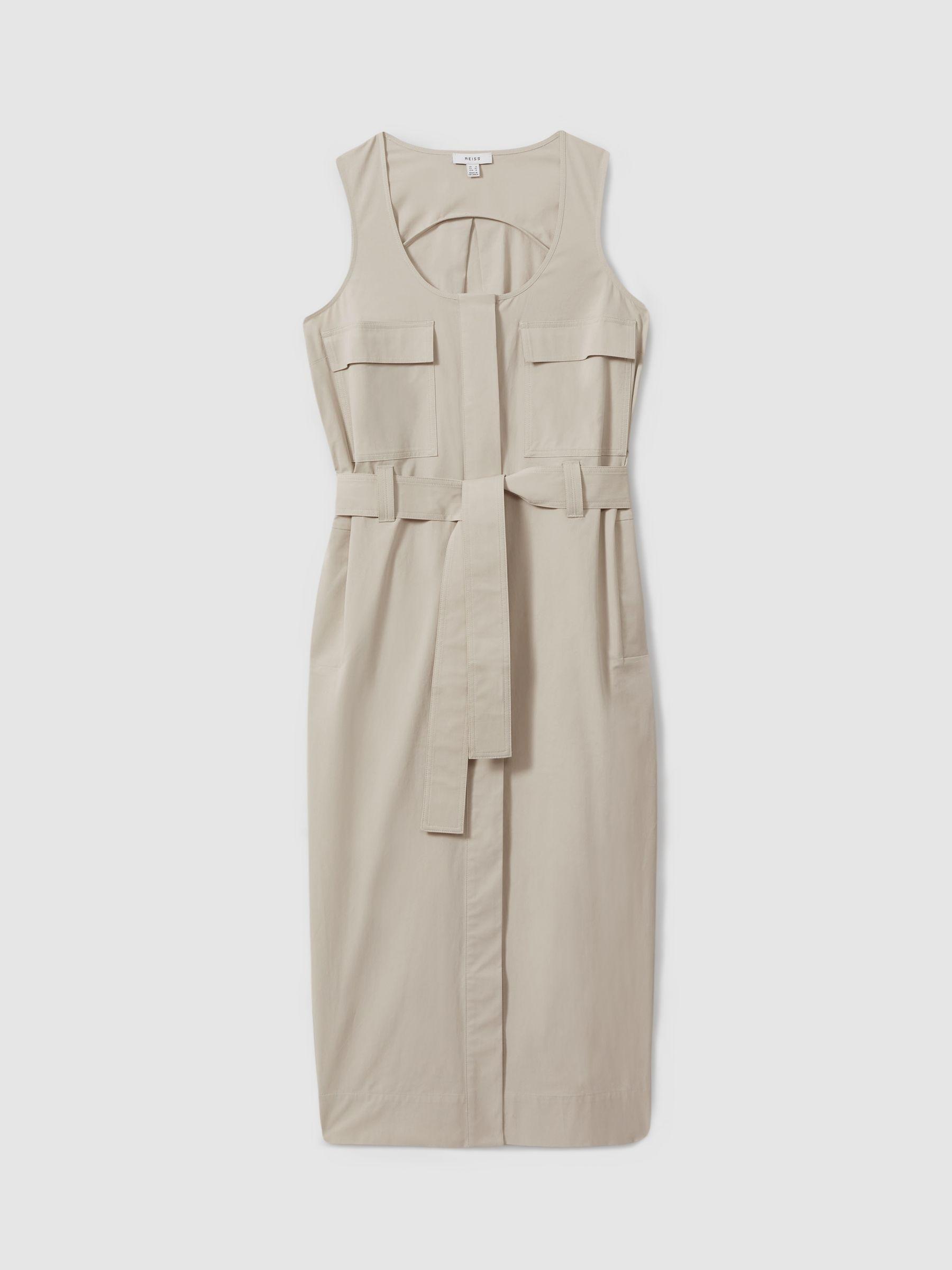 Utility Belted Midi Dress in Stone Product Image