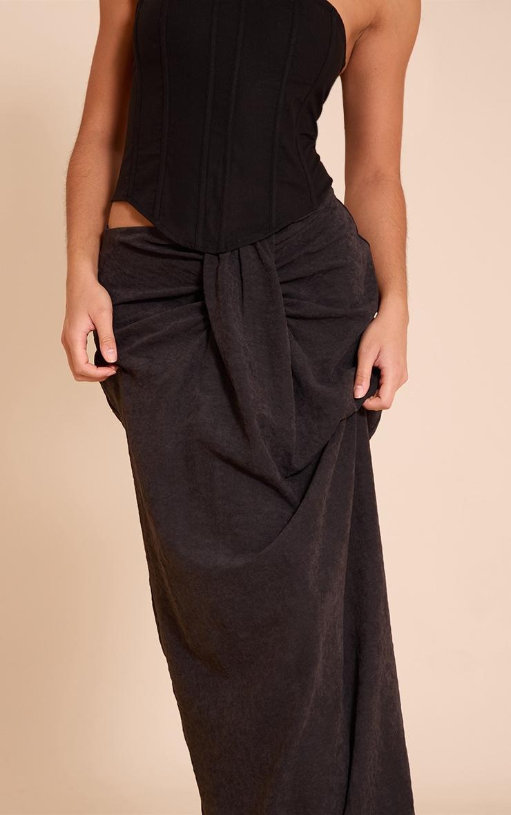 Black Peachskin Drape Front Maxi Skirt Product Image