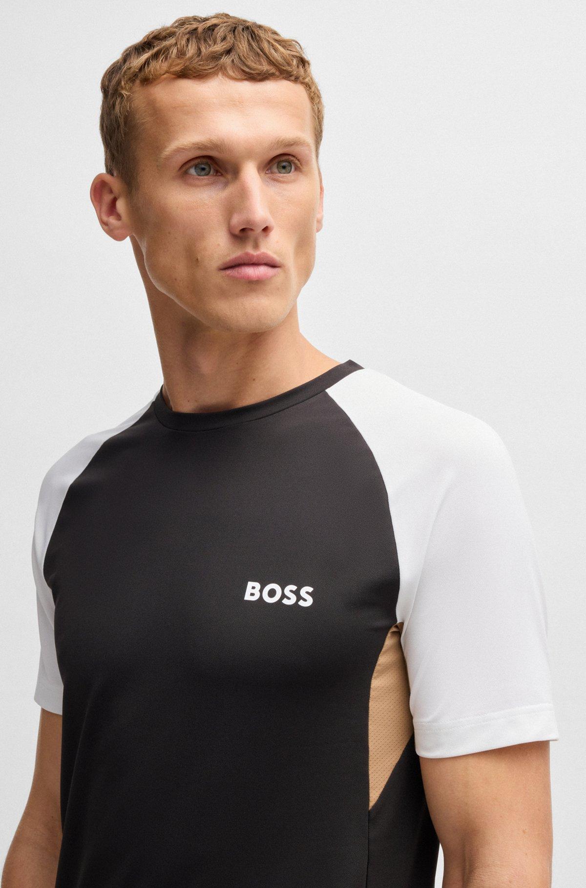BOSS - Active color-blocked T-shirt in moisture-wicking fabric - Black Product Image